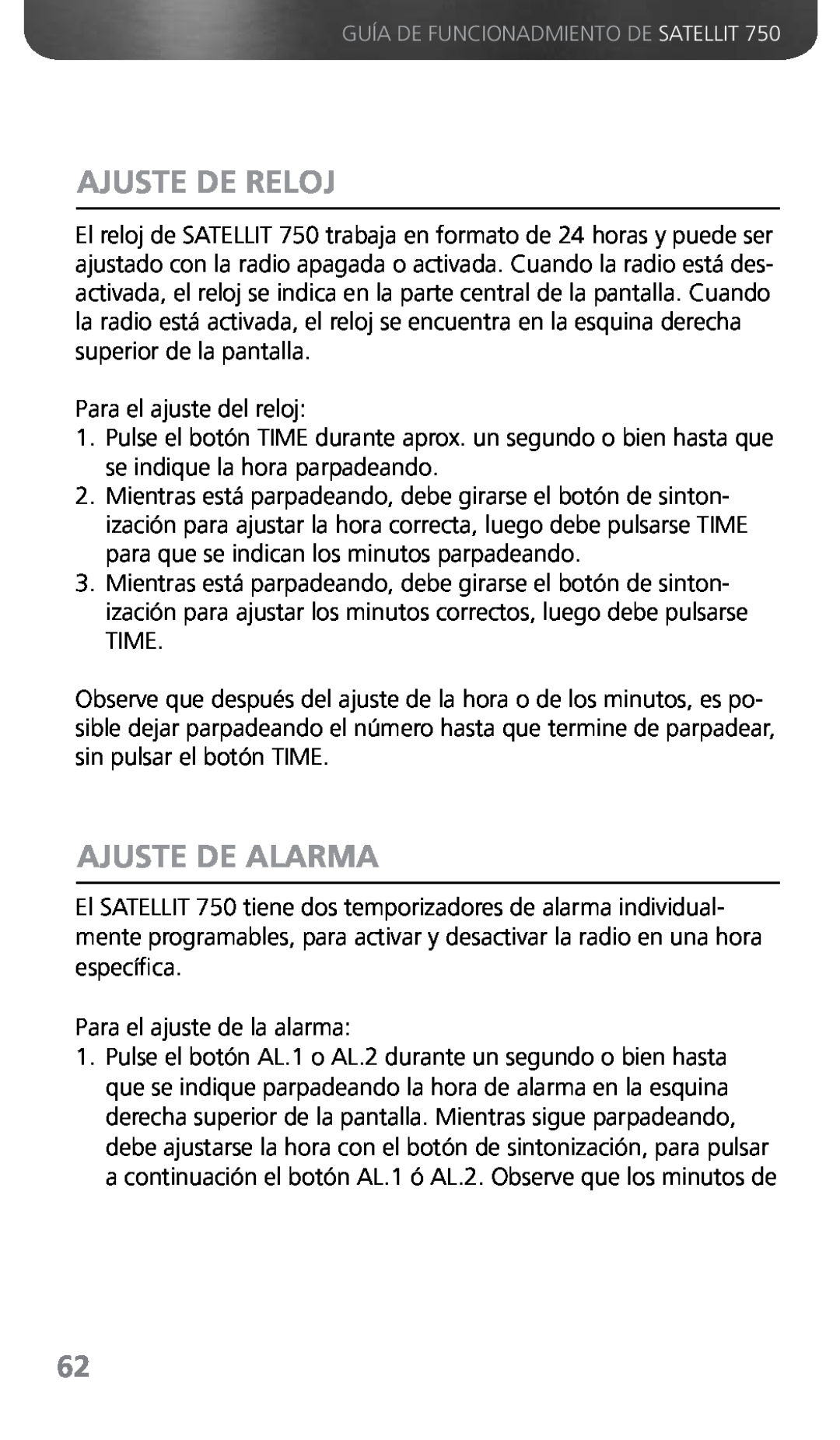 Grundig 750 owner manual Ajuste De Reloj, Ajuste De Alarma 