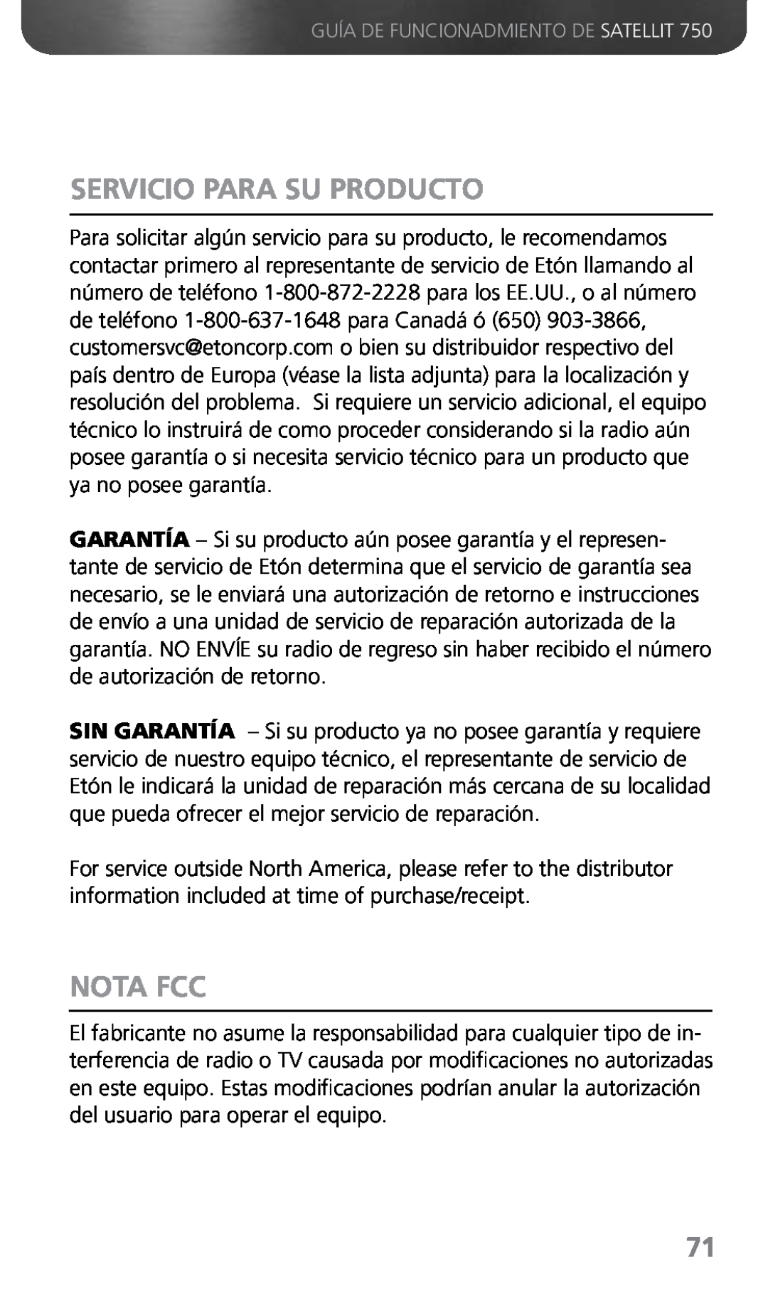 Grundig 750 owner manual Servicio Para Su Producto, Nota FCC 