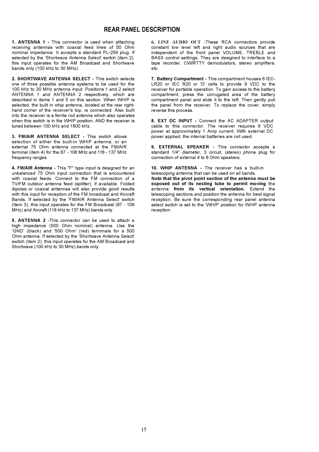 Grundig 800 MILLENNIUM manual Rear Panel Description 