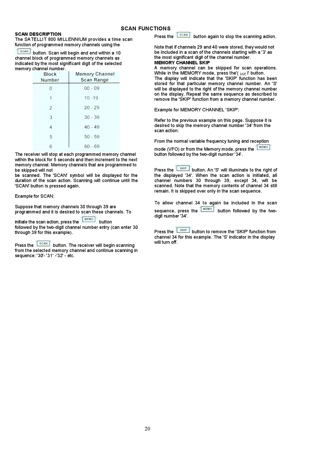 Grundig 800 MILLENNIUM manual Scan Description, Memory Channel Skip 