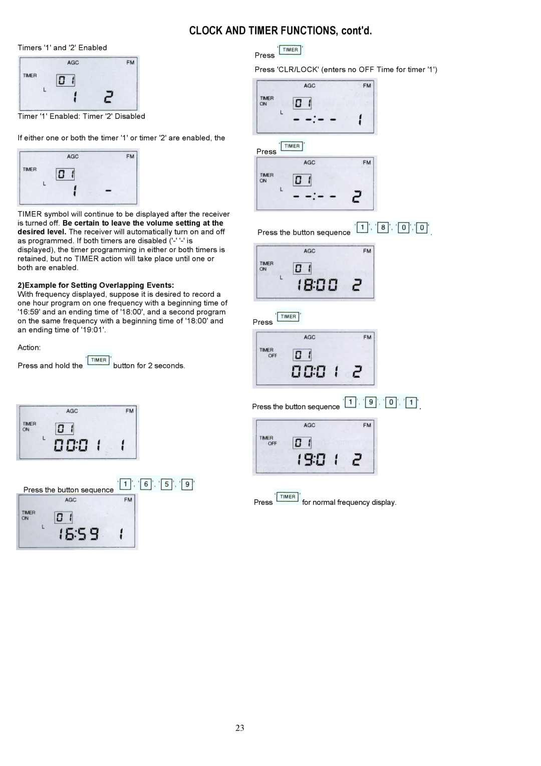 Grundig 800 MILLENNIUM manual Clock and Timer FUNCTIONS, contd, 2Example for Setting Overlapping Events 