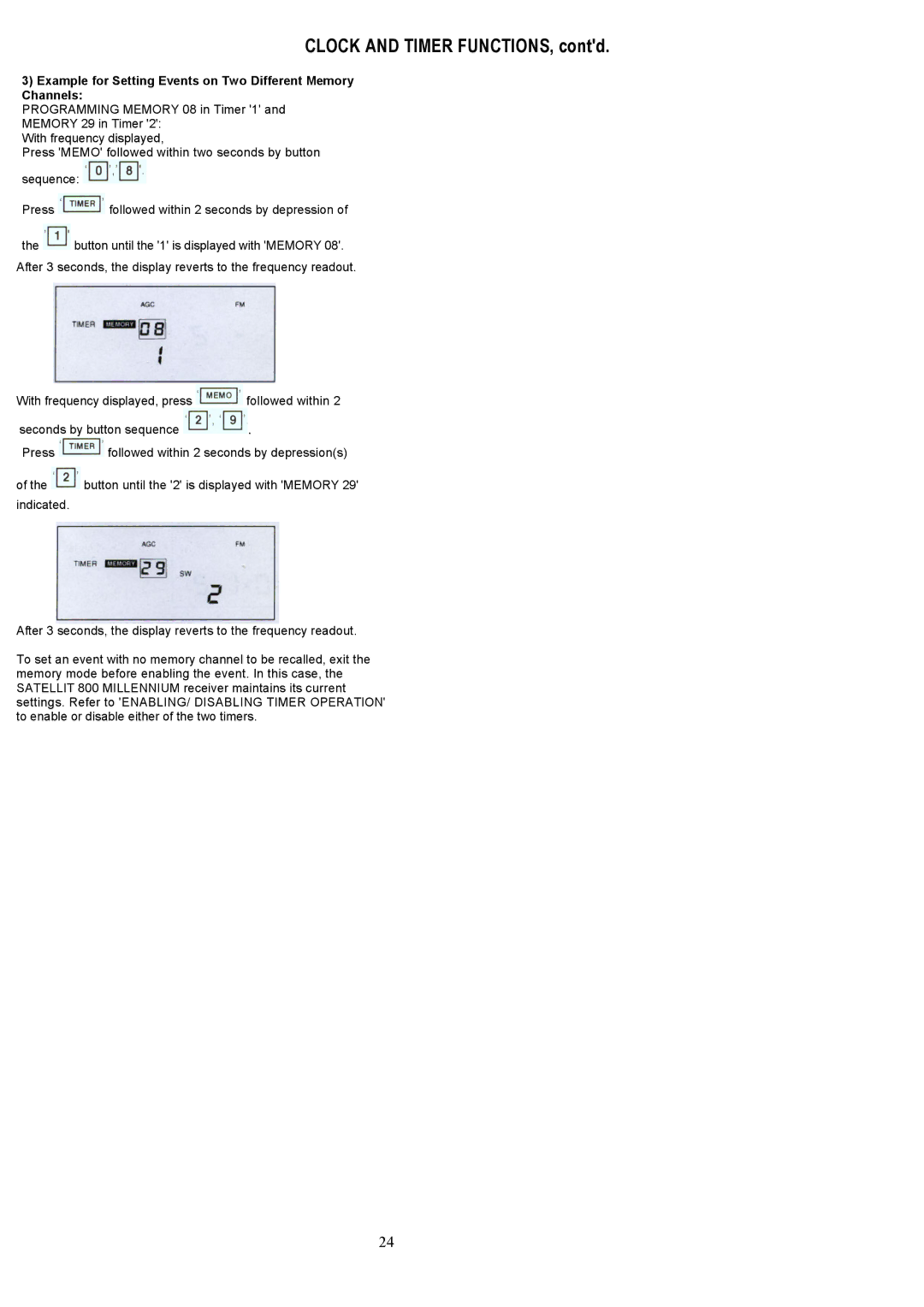 Grundig 800 MILLENNIUM manual Clock and Timer FUNCTIONS, contd, Example for Setting Events on Two Different Memory Channels 