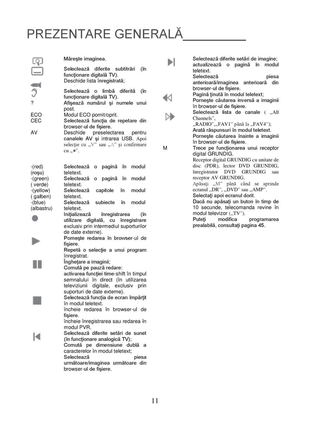 Grundig 8040C Modul ECO pornit/oprit, Selectează funcţia de repetare din, Trece pe funcţionarea unui receptor, Programarea 