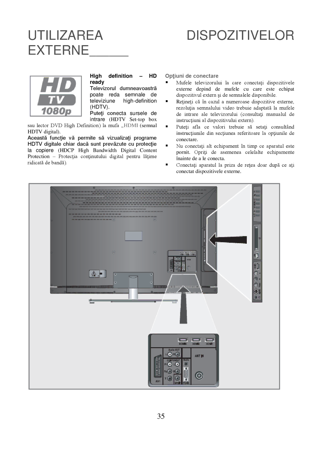 Grundig 8040C manual Utilizareadispozitivelor Externe, Opţiuni de conectare 