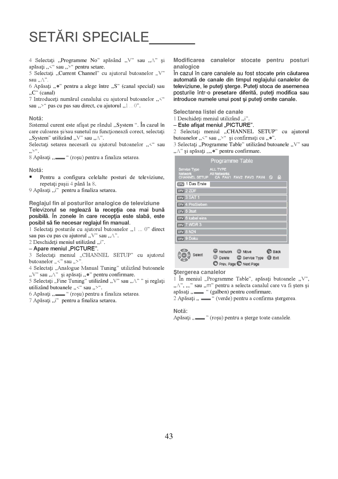 Grundig 8040C Reglajul fin al posturilor analogice de televiziune, Modificarea canalelor stocate pentru posturi analogice 