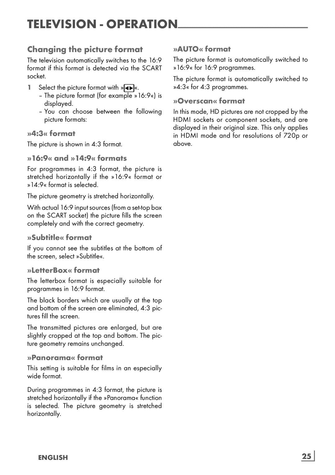 Grundig 8140 S manual Changing the picture format 