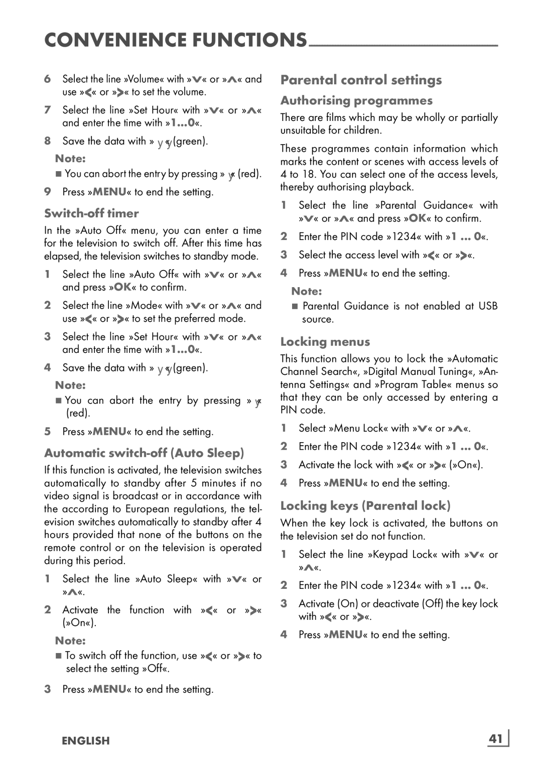 Grundig 8140 S manual Parental control settings 