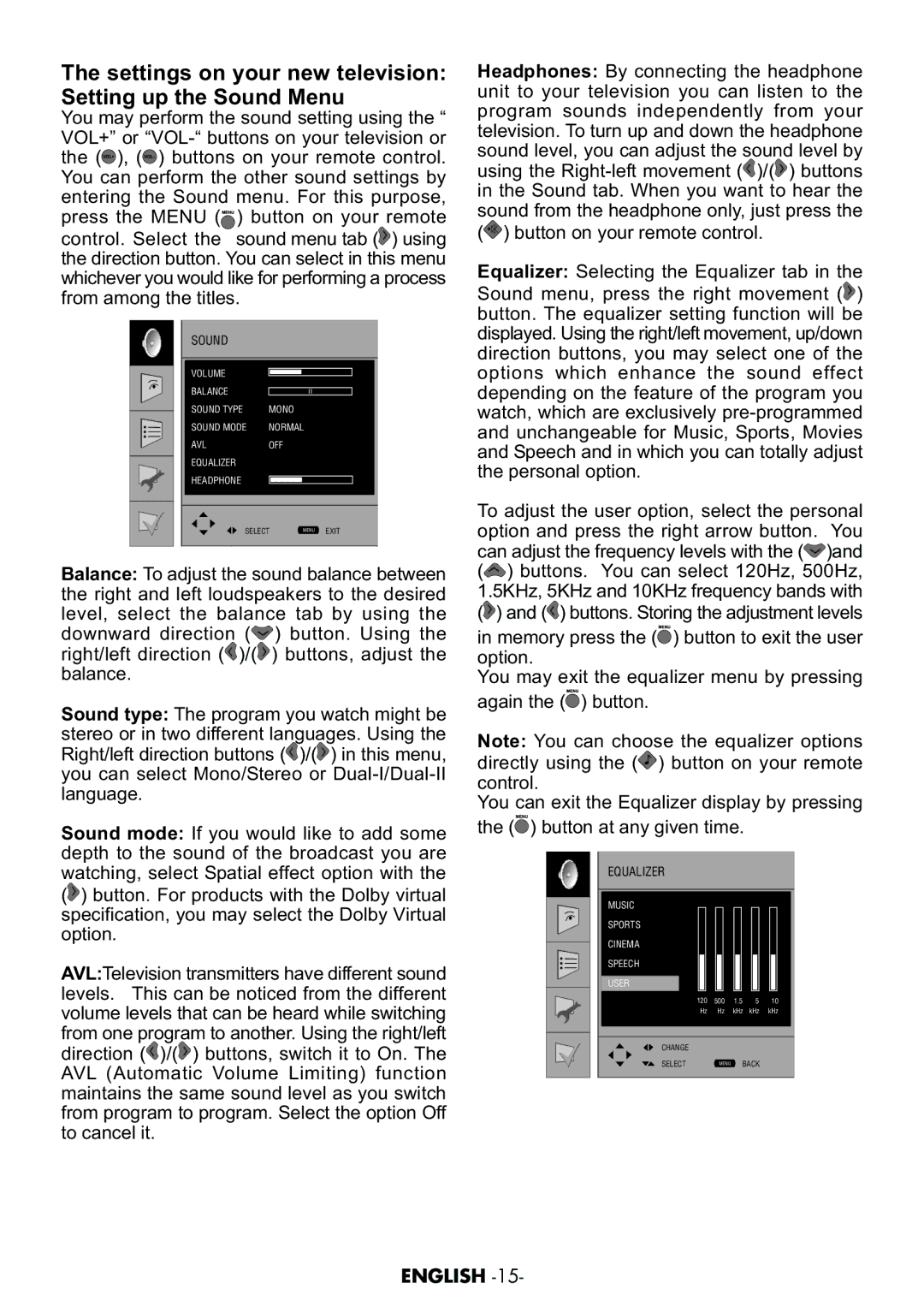 Grundig AMIRA26HDBLK manual Settings on your new television Setting up the Sound Menu 