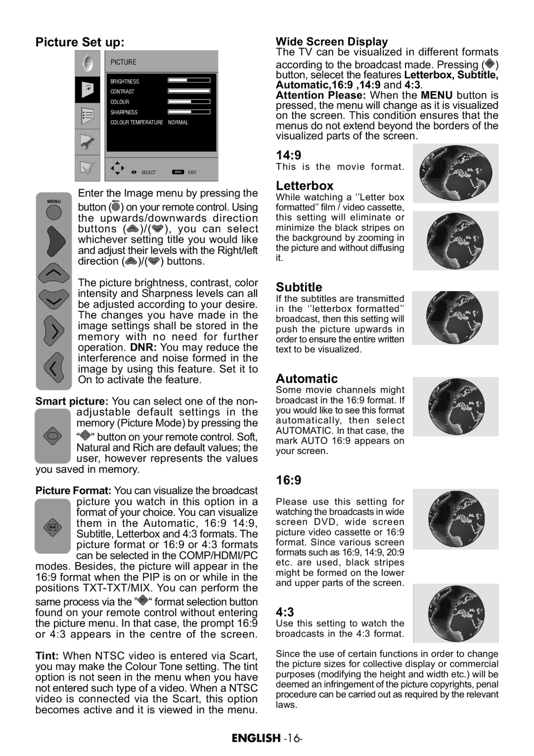 Grundig AMIRA26HDBLK manual Picture Set up, 149, Letterbox, Subtitle, Automatic, 169 