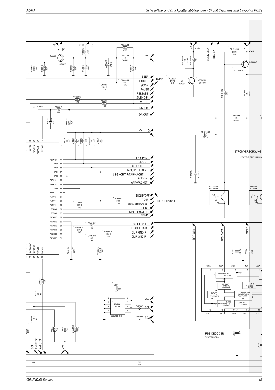 Grundig Aura Beep T-MUTE SCV-P Pause Release ZUEND-P Switch Inkrem, Da-Out, Stromversorgung, Ls-Open Cl-Out Ls-Short-F 