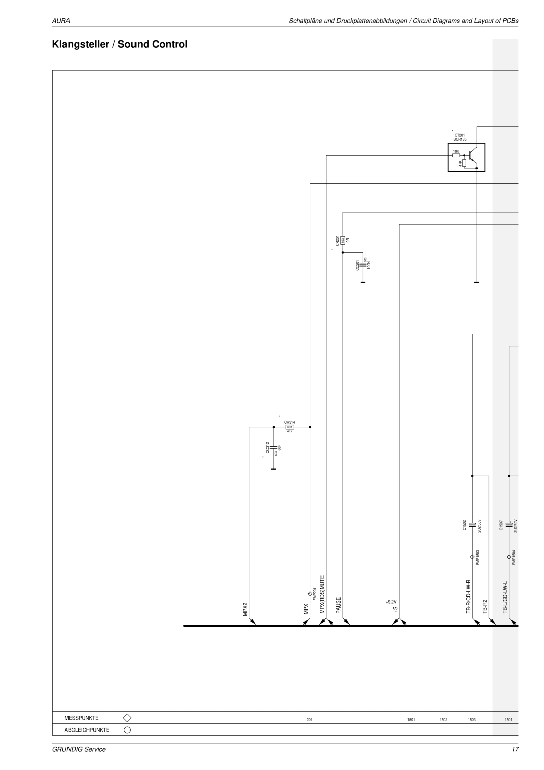 Grundig Aura service manual Klangsteller / Sound Control, Mpxrdsmute Pause, Tb-R/Cd-Lw-R, Tb-L/Cd-Lw-L 