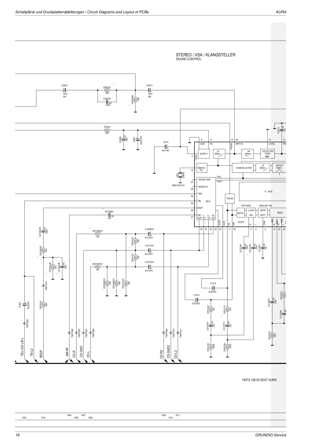 Grundig Aura service manual TB-L/CD-LW-L TB-L2 Beep, Sound Control, AM-NF CD-R CD-GND CD-L CD-R2 CD-GND2 CD-L2 