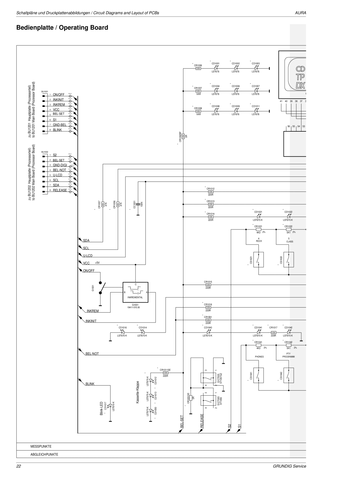 Grundig Aura service manual Bedienplatte / Operating Board 