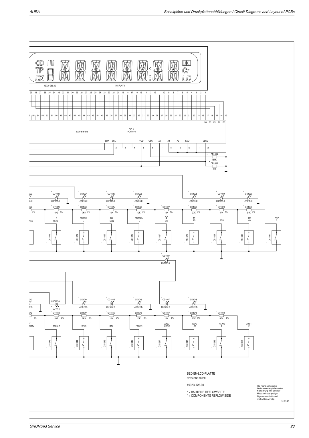 Grundig Aura service manual Bedien-Lcd-Platte, = Bauteile Reflowseite 