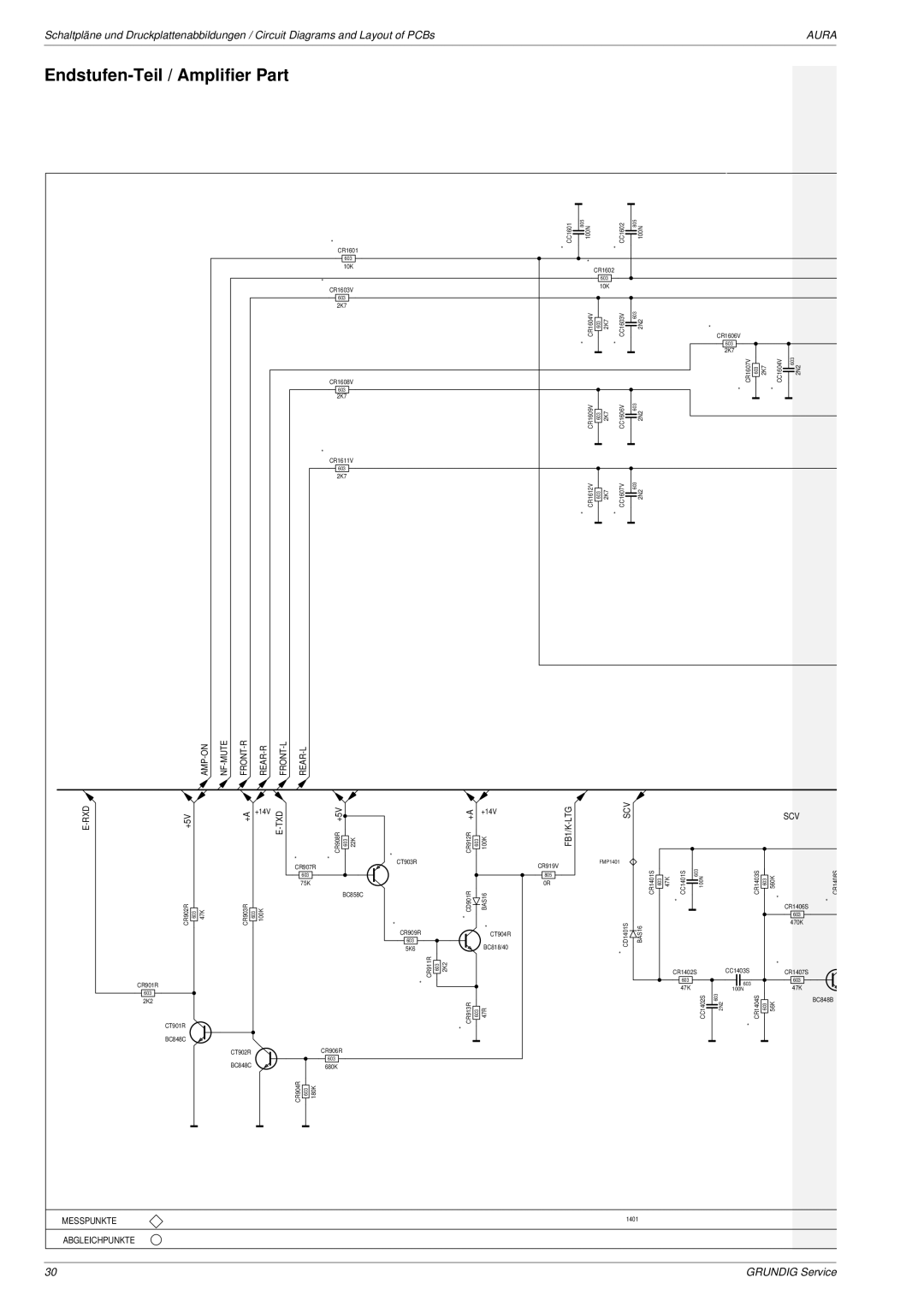 Grundig Aura Endstufen-Teil / Amplifier Part, Amp-On Nf-Mute Front-R Rear-R Rxd-E, Front-L Rear-L Txd, Ltg Scv 