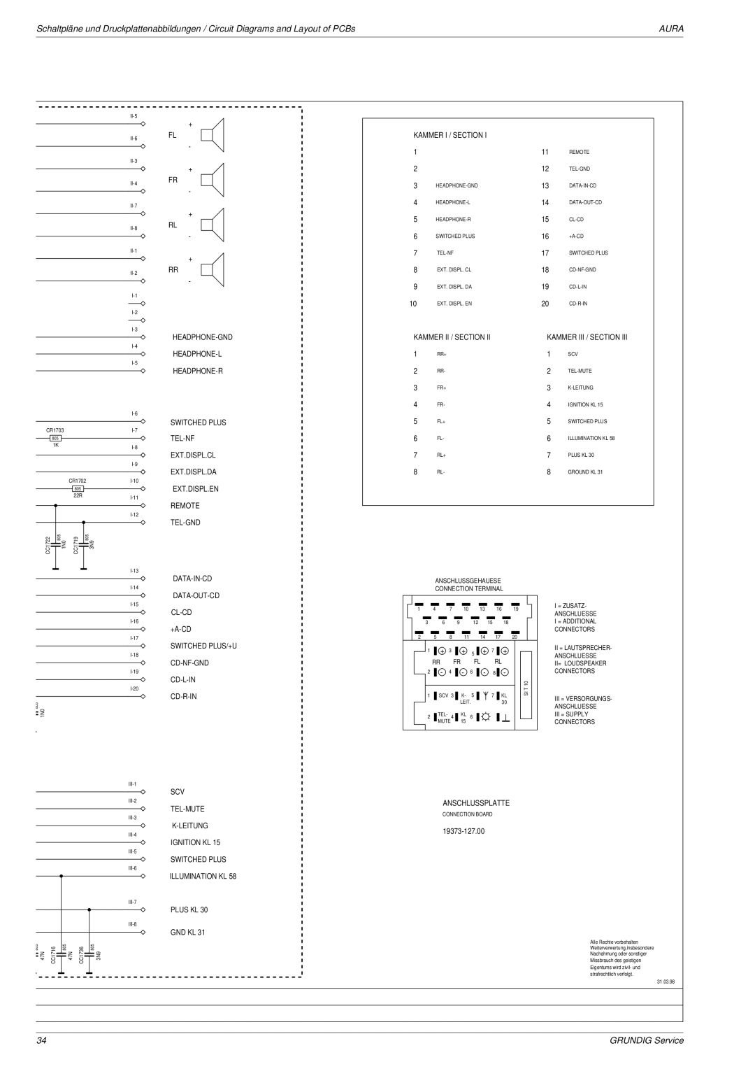 Grundig Aura service manual Kammer II / Section, Headphone-Gnd Headphone-L Headphone-R, Kammer III / Section 