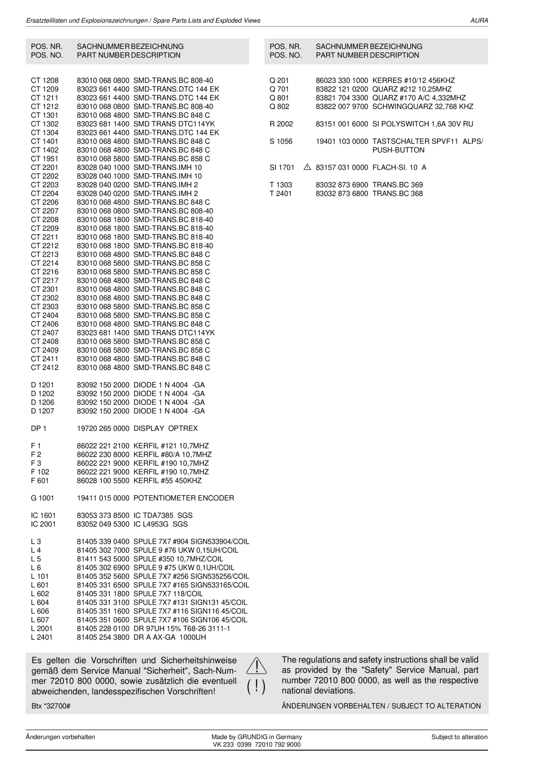 Grundig Aura service manual SMD-TRANS.DTC 144 EK 