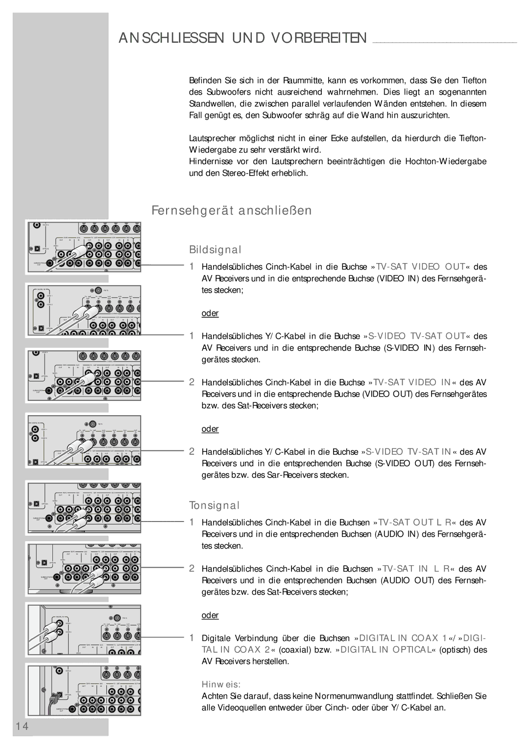 Grundig AVR 5200 DD manual Fernsehgerät anschließen, Bildsignal, Tonsignal 