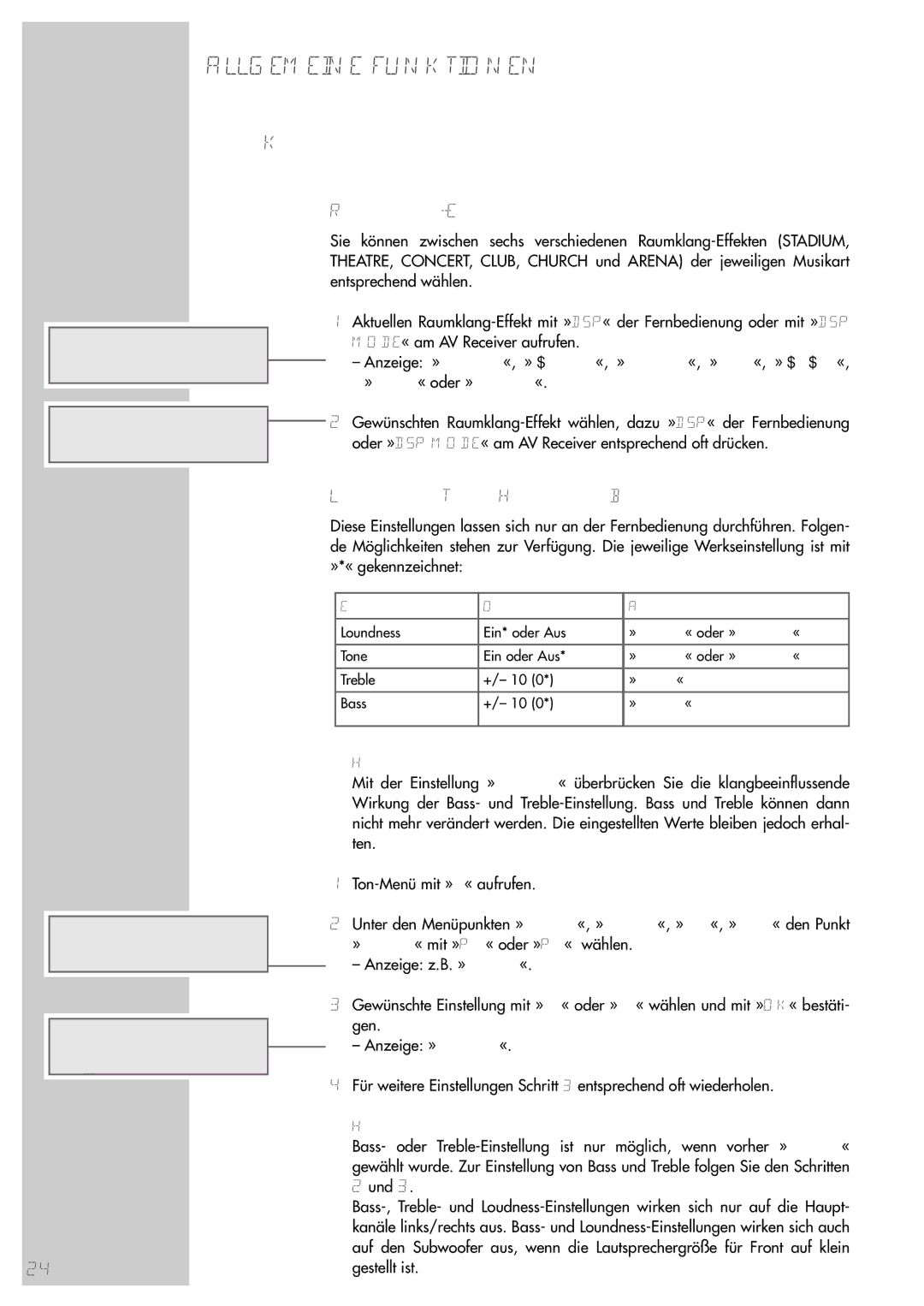 Grundig AVR 5200 DD manual Klangeinstellungen, Raumklang-Effekte wählen, Stadium Concert Loudon Toneoff 