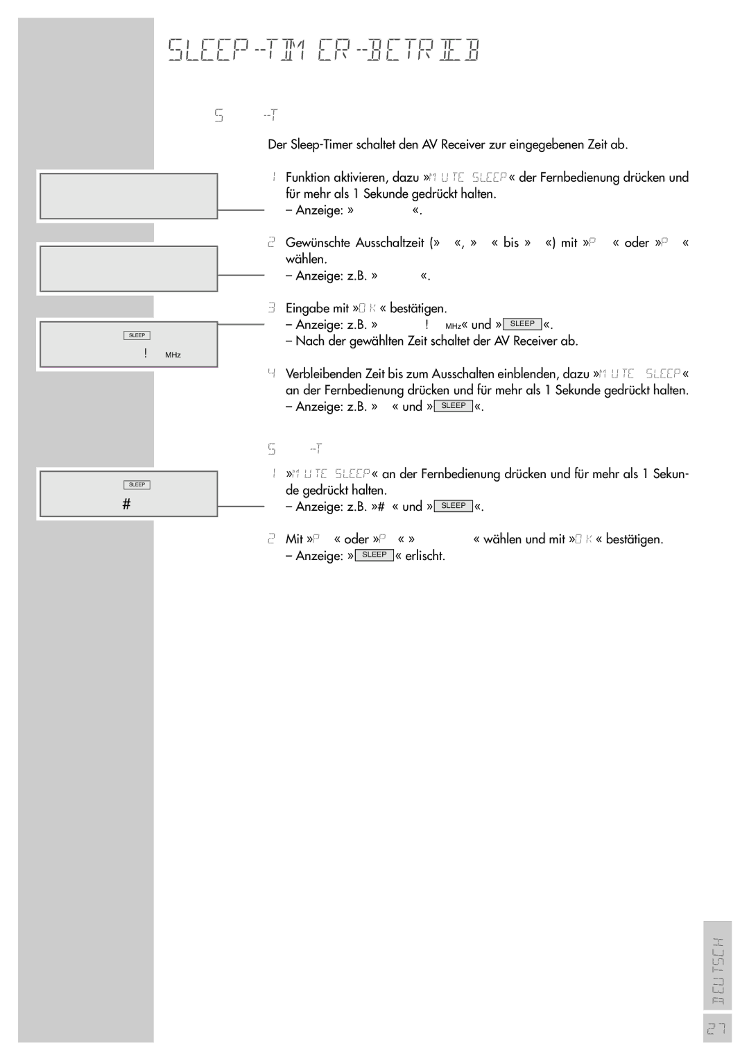 Grundig AVR 5200 DD manual Sleep-Timer einstellen, Sleepoff, Sleep-Timer beenden 