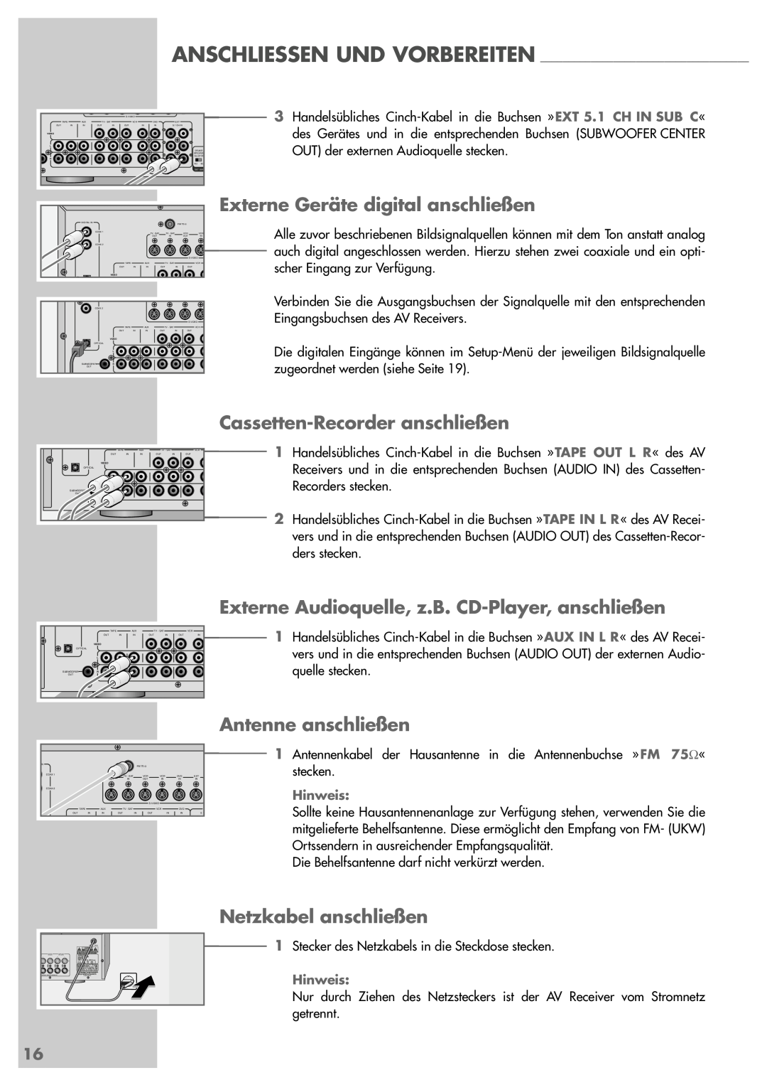 Grundig AVR 5200 DD manual Externe Geräte digital anschließen, Externe Audioquelle, z.B. CD-Player,anschließen 