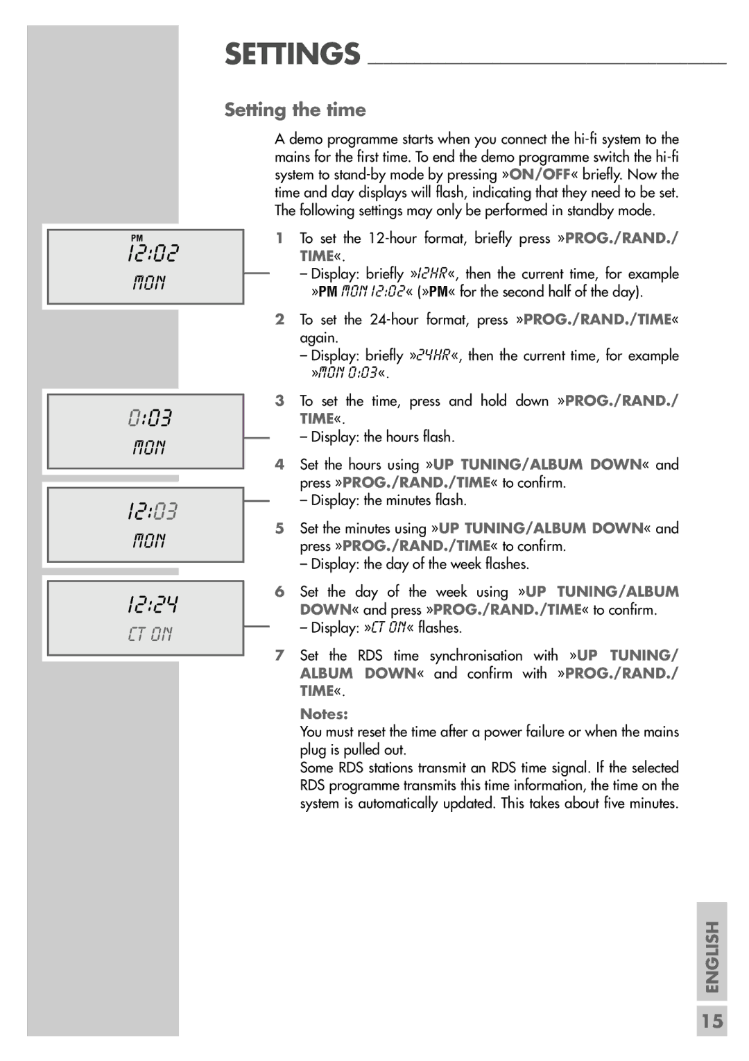 Grundig CDS 6580 A SPCD manual 1202, 003, 1203, 1224, Setting the time 