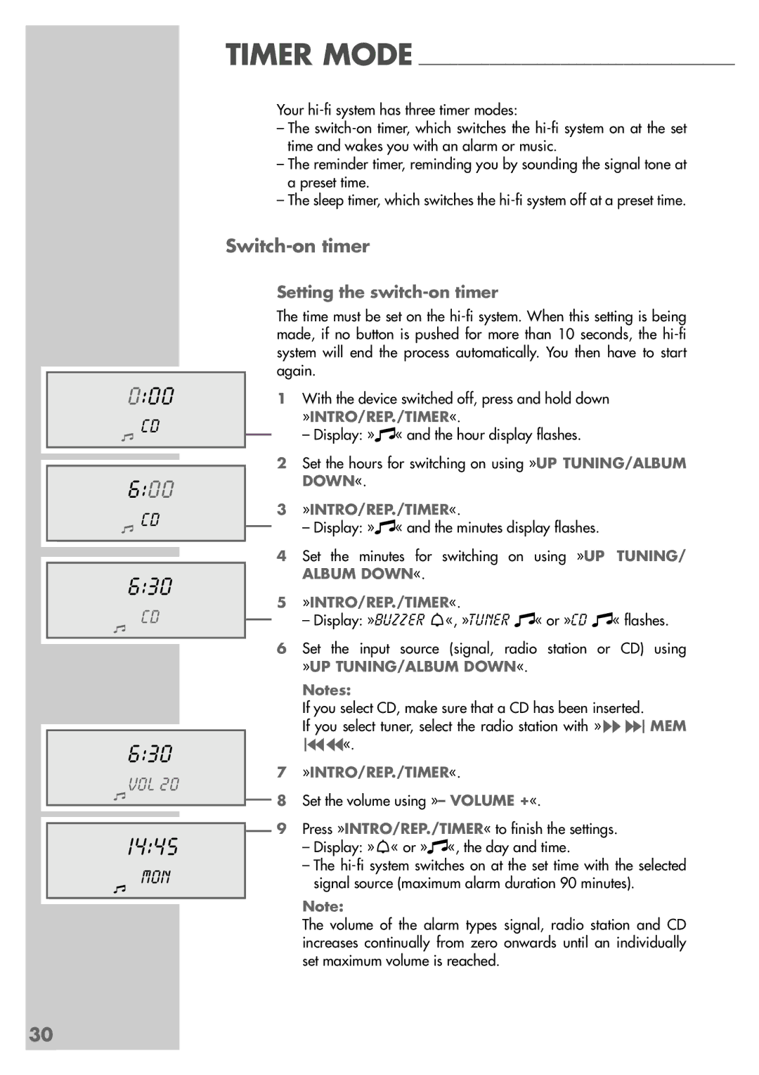 Grundig CDS 6580 A SPCD manual 000 600 630, 1445, Switch-on timer, Mon, Setting the switch-on timer 