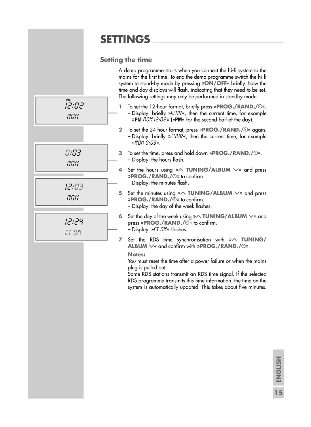 Grundig CDS 6580 SPCD manual 1202, 003, 1203, 1224, Setting the time 