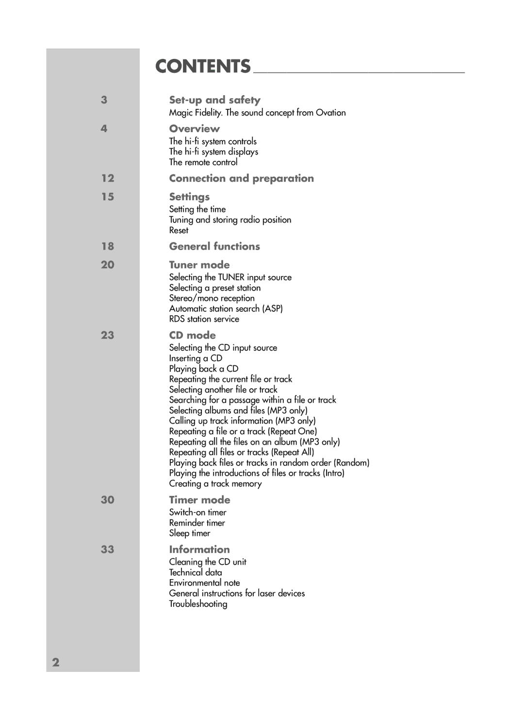 Grundig CDS 6580 SPCD Set-up and safety, Overview, Connection and preparation, Settings, General functions, Tuner mode 