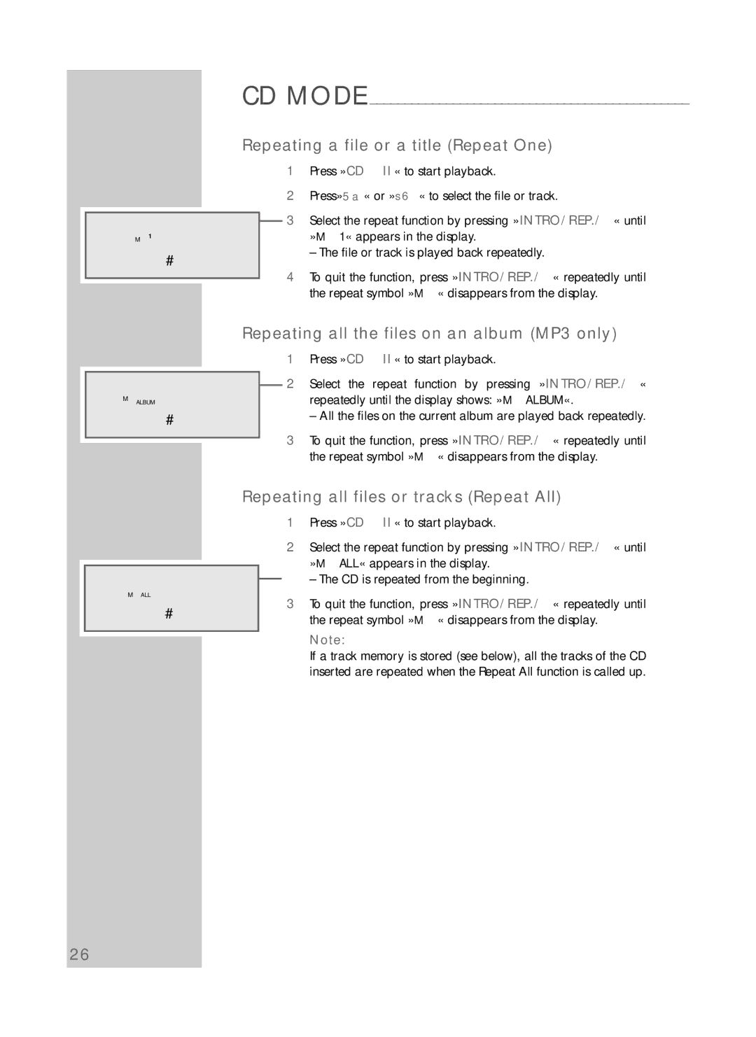 Grundig CDS 6580 SPCD manual Repeating a file or a title Repeat One, Repeating all the files on an album MP3 only 