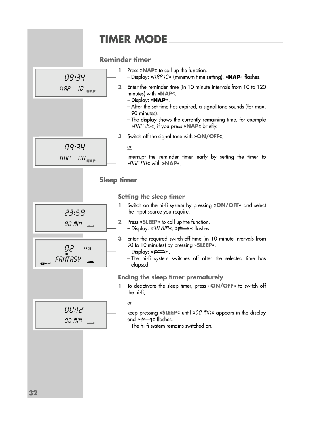 Grundig CDS 6580 SPCD manual 0934, 2359, 0012, Reminder timer, Sleep timer 