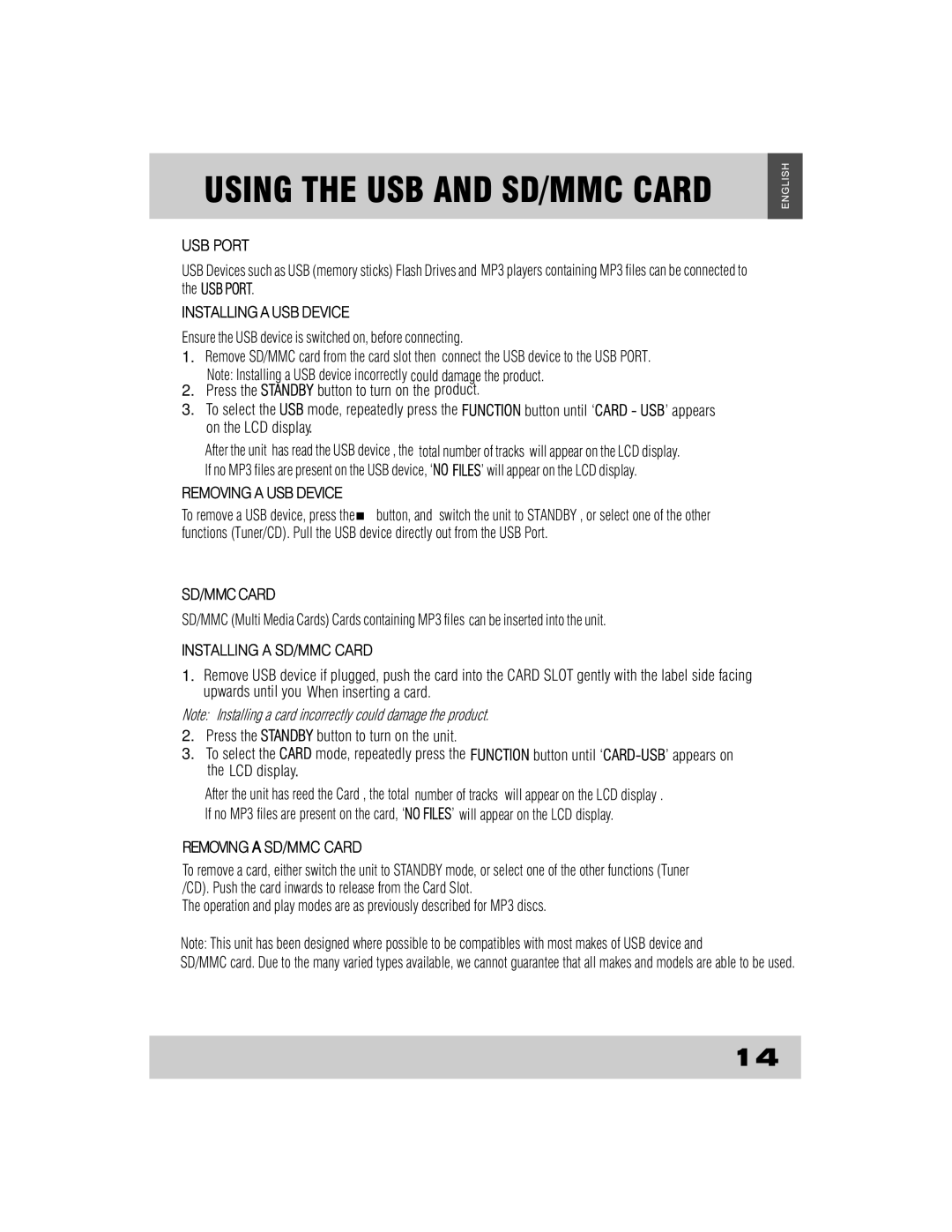 Grundig CDS2500IPW manual Using the USB and SD/MMC Card 