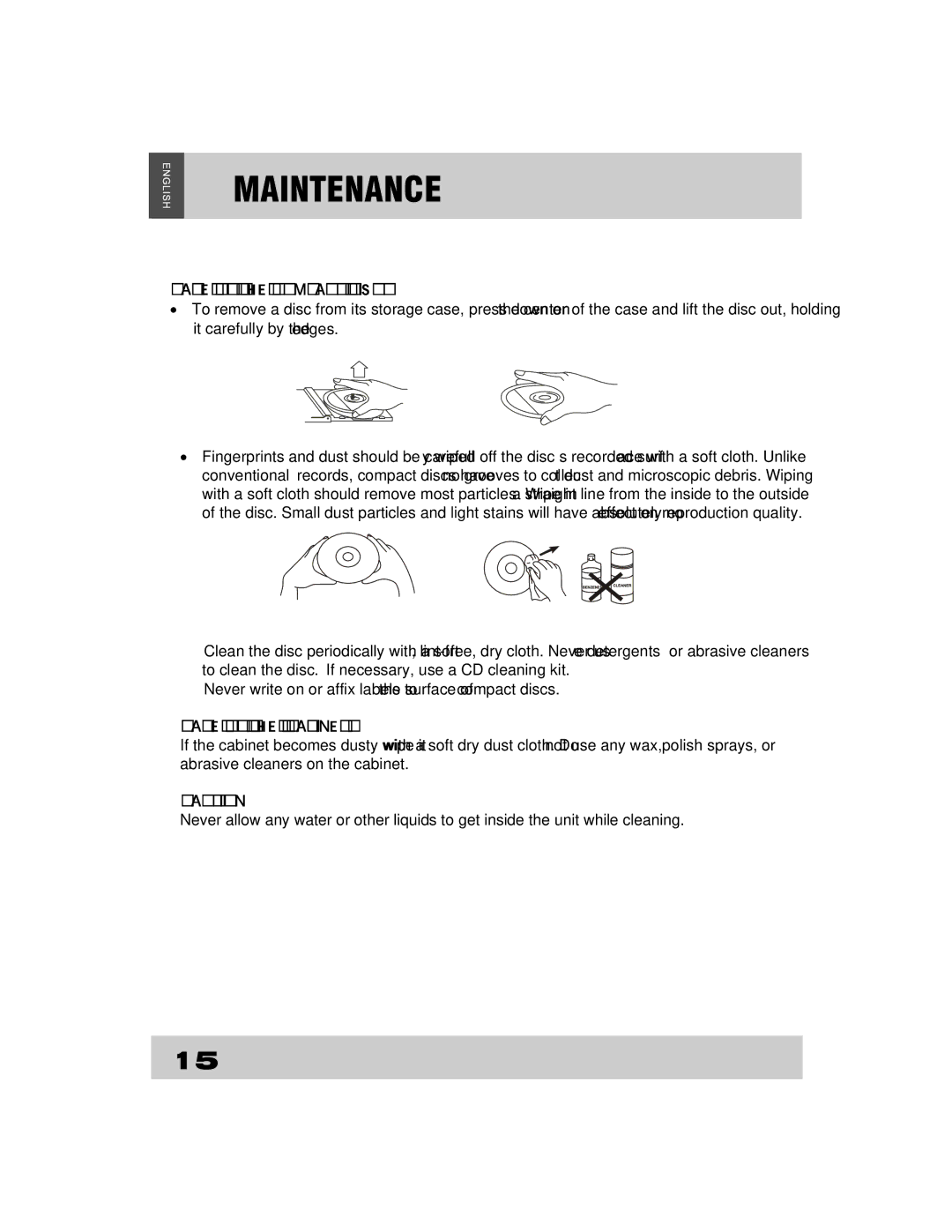 Grundig CDS2500IPW manual Maintenance, Care of the Compact Disc, Care of the Cabinet 