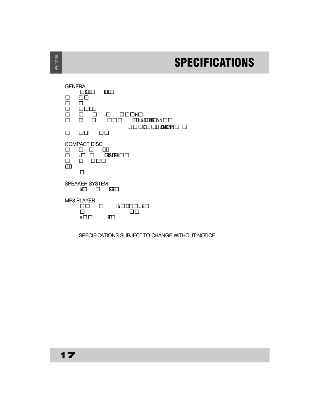 Grundig CDS2500IPW manual Specifications 