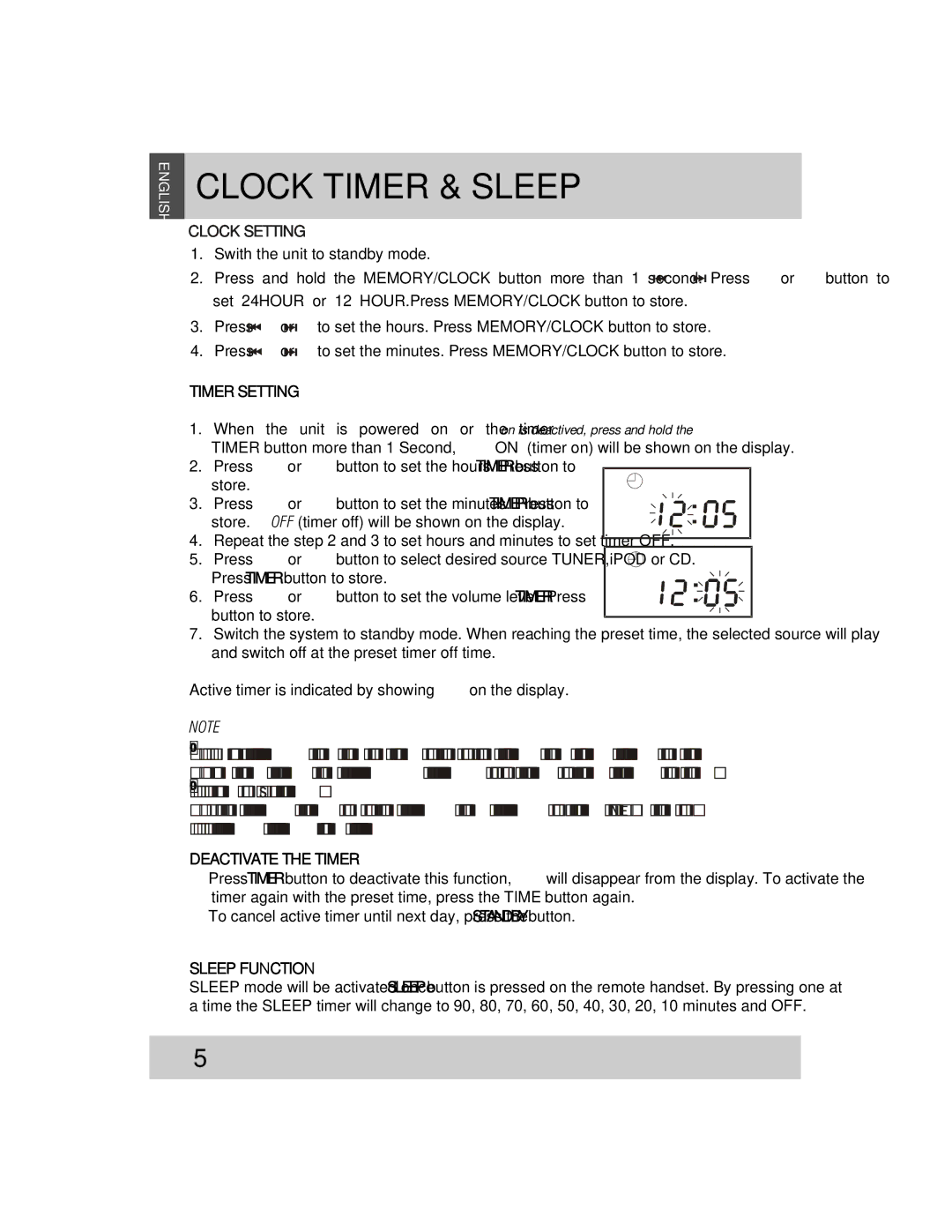 Grundig CDS2500IPW manual Clock Timer & Sleep, Clock Setting, Timer Setting, Deactivate the Timer, Sleep Function 