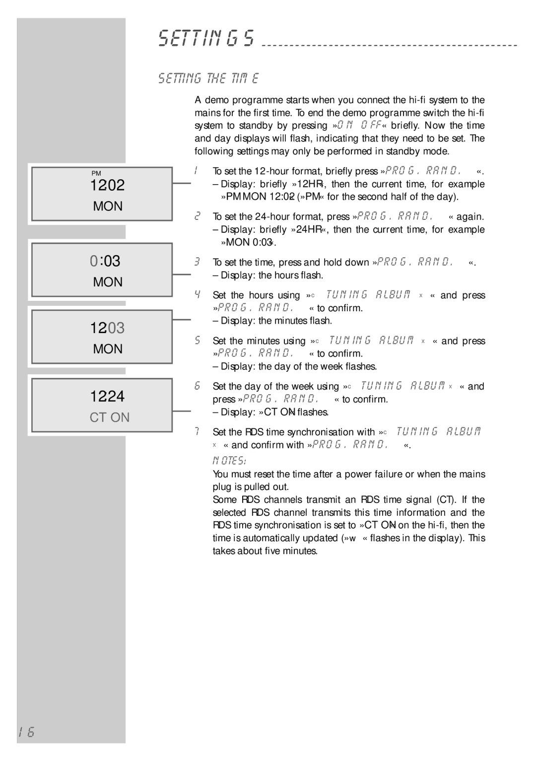 Grundig cirflexx UMS 5400 DEC manual 1202, 003, 1203, 1224, Setting the time 