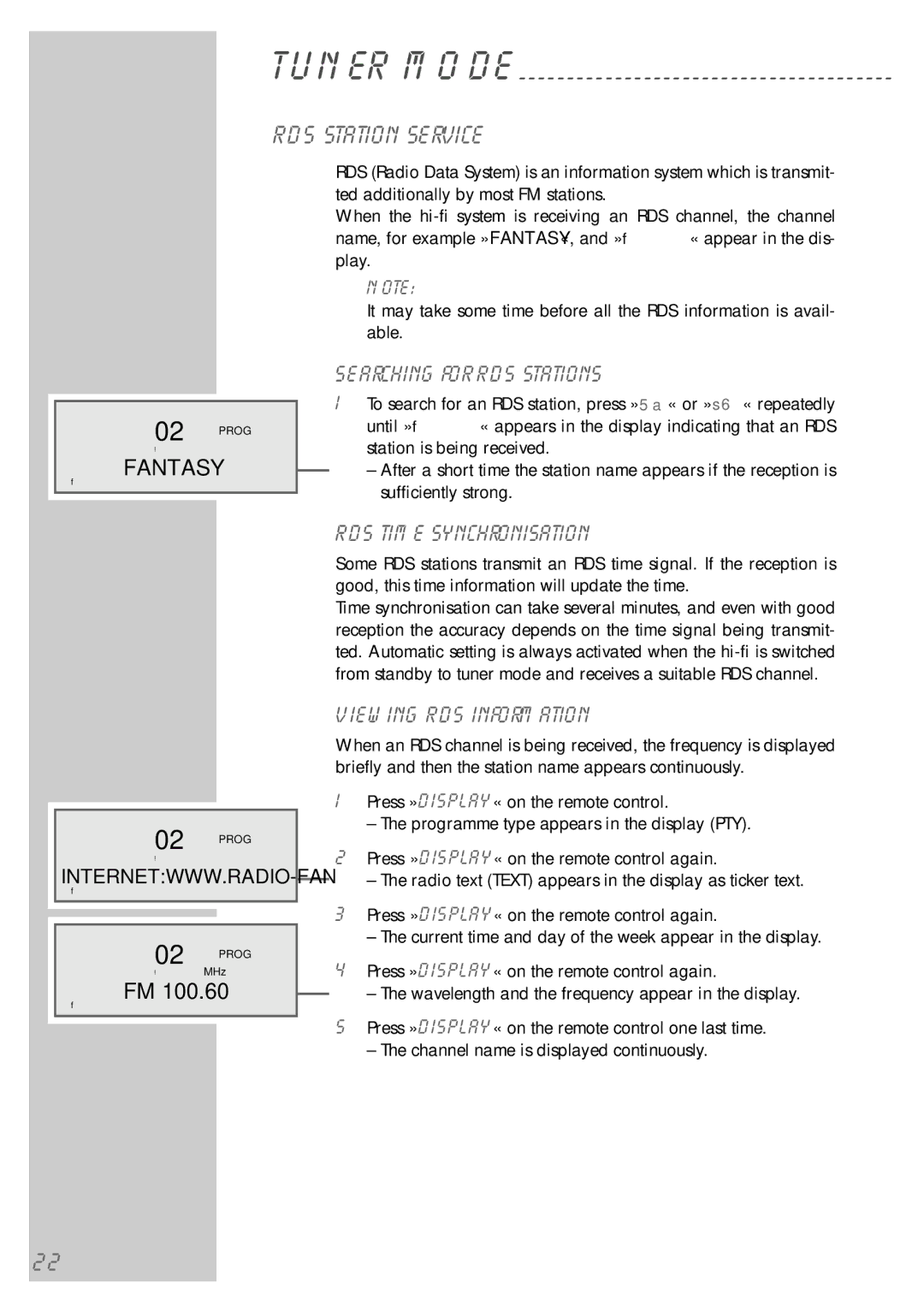 Grundig cirflexx UMS 5400 DEC manual RDS station service, Searching for RDS stations, RDS time synchronisation 