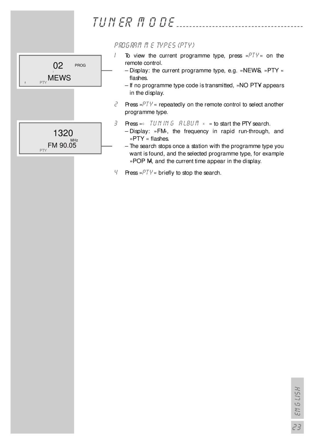 Grundig cirflexx UMS 5400 DEC manual 1320, Programme types PTY 