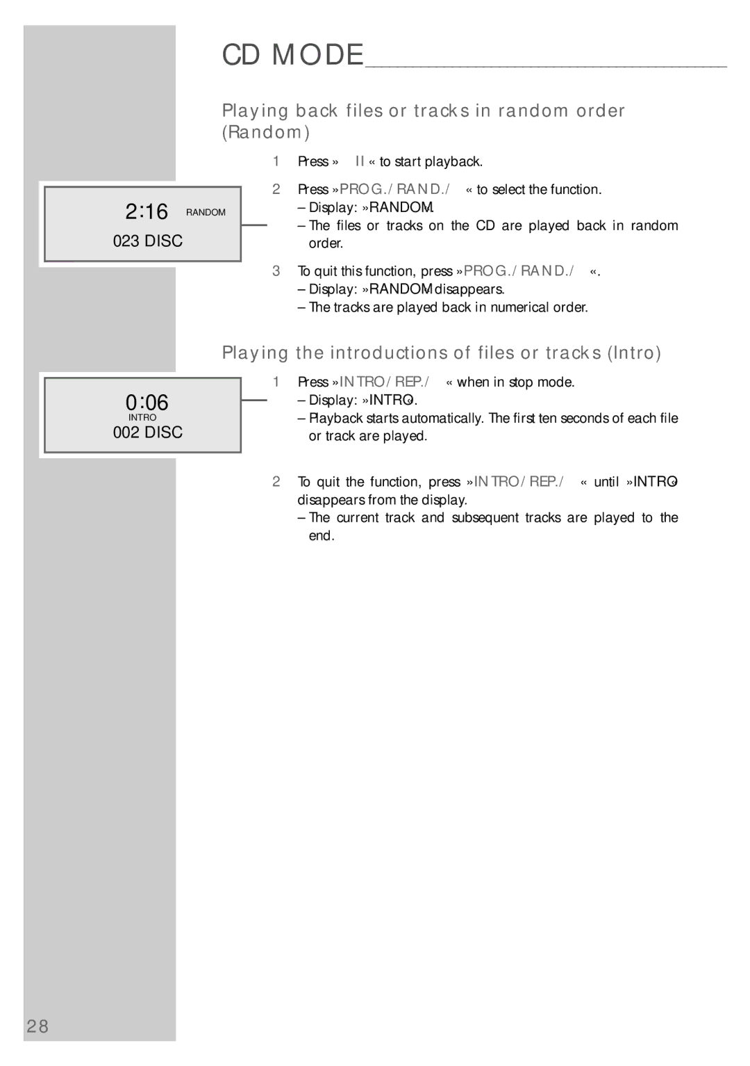 Grundig cirflexx UMS 5400 DEC manual 006, Playing back files or tracks in random order Random 