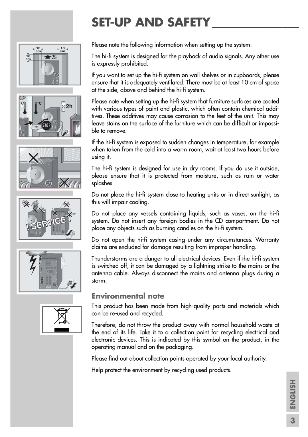 Grundig cirflexx UMS 5400 DEC manual Environmental note, SET-UP and Safety 