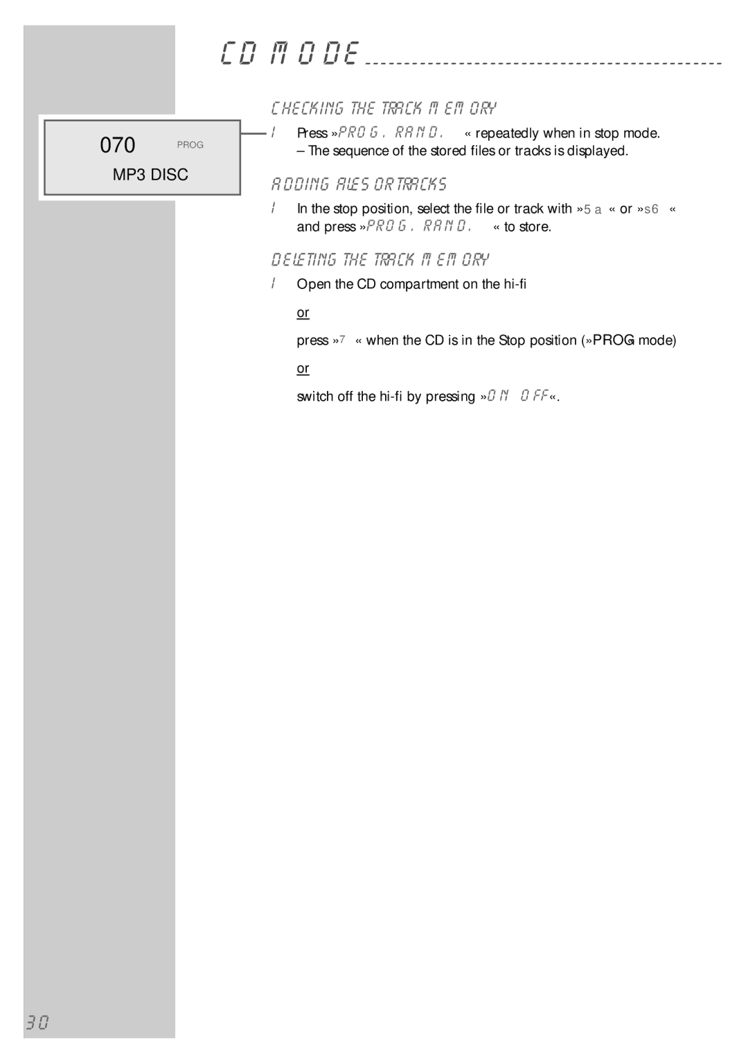 Grundig cirflexx UMS 5400 DEC manual 070, Checking the track memory, Adding files or tracks, Deleting the track memory 