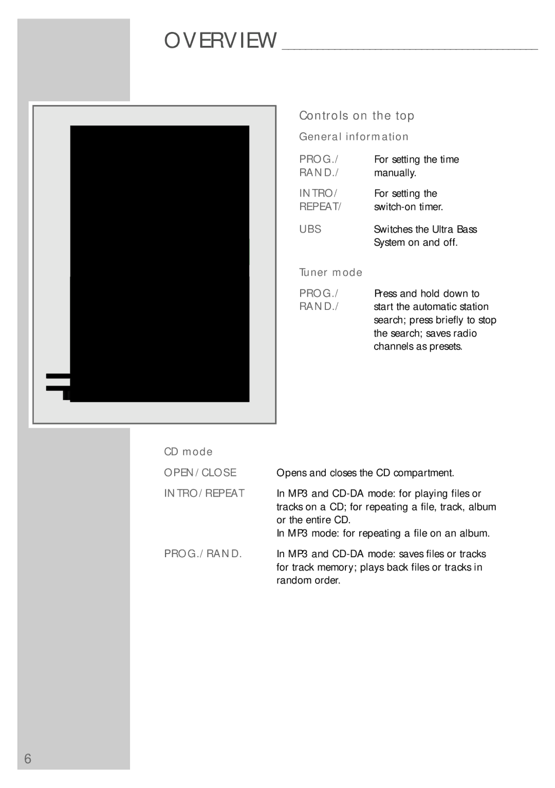 Grundig cirflexx UMS 5400 DEC manual Controls on the top 