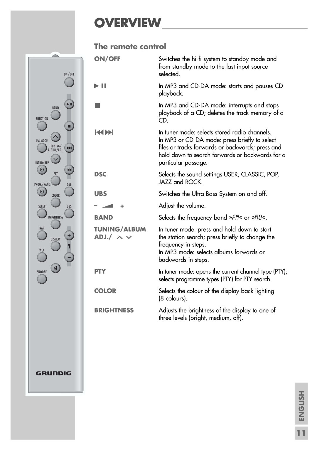 Grundig cirflexx UMS 5400 DEC manual The remote control, English 