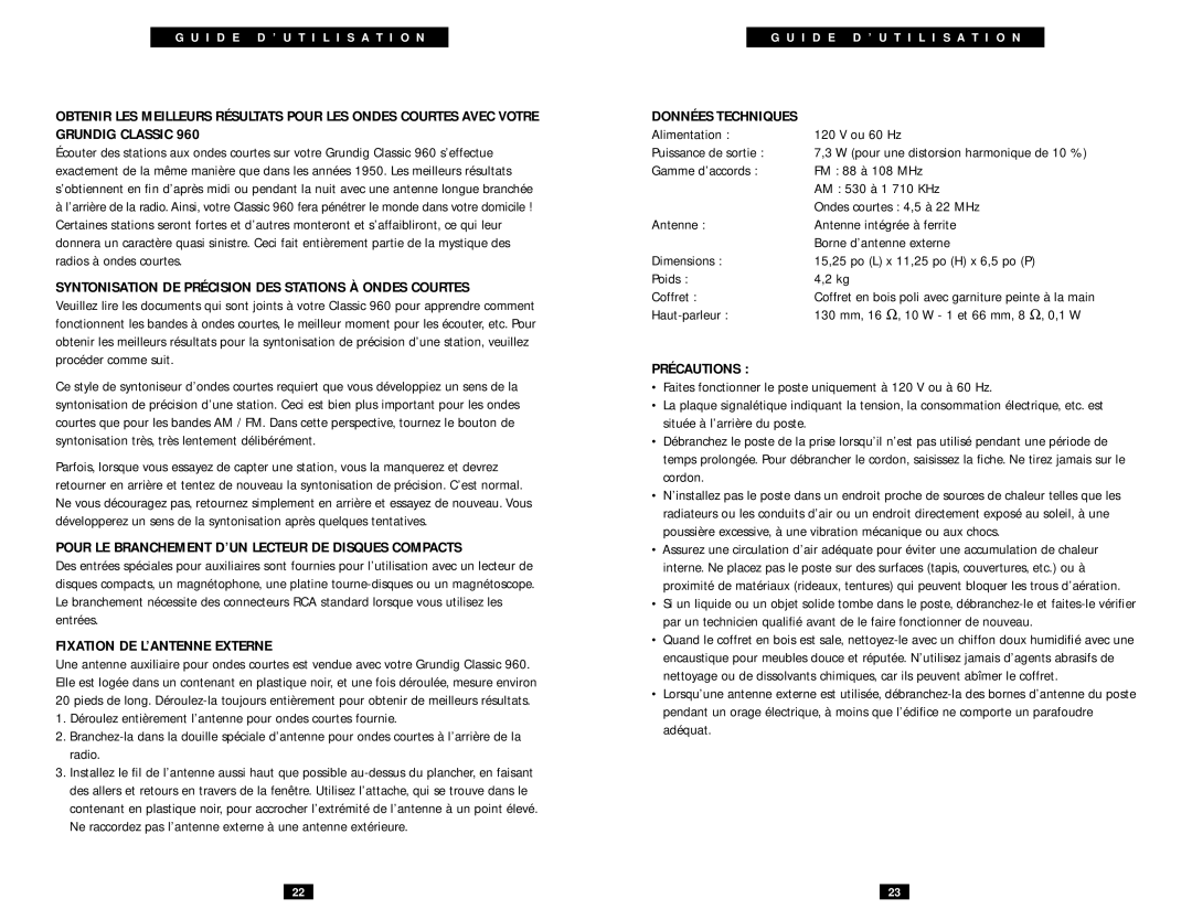 Grundig CLASSIC 960 operation manual Syntonisation DE Précision DES Stations À Ondes Courtes 