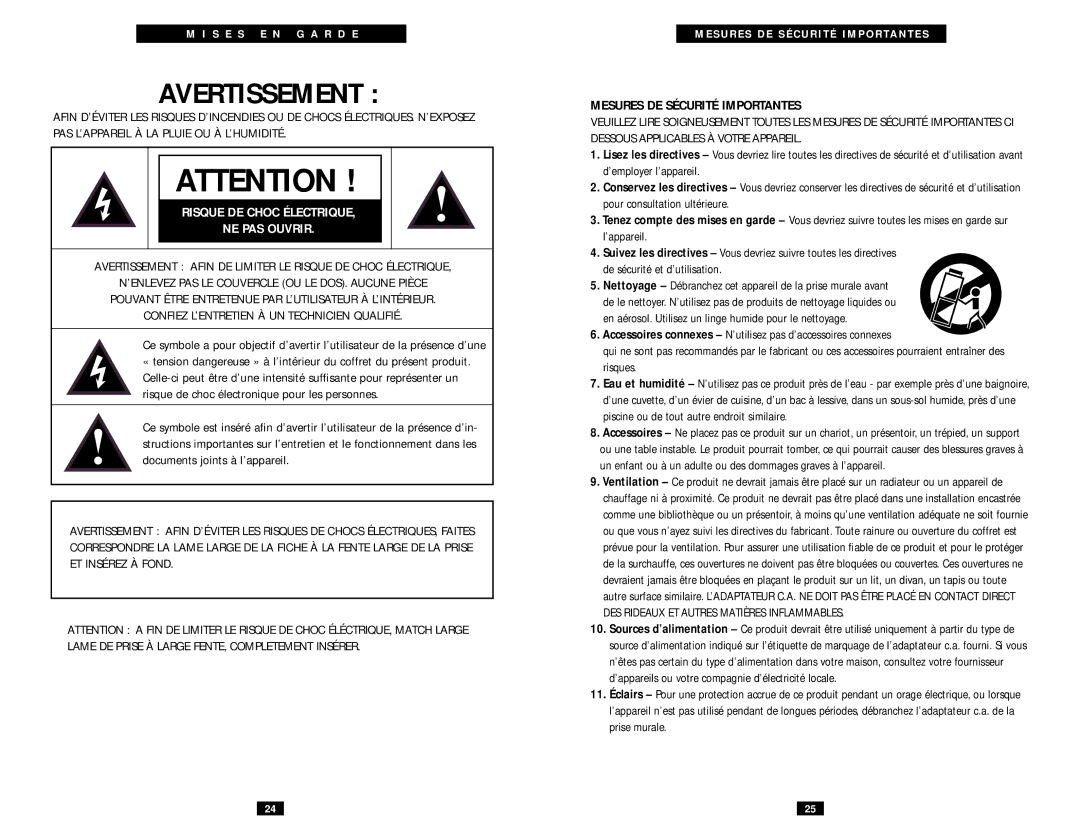 Grundig CLASSIC 960 operation manual Avertissement, Mesures DE Sécurité Importantes 