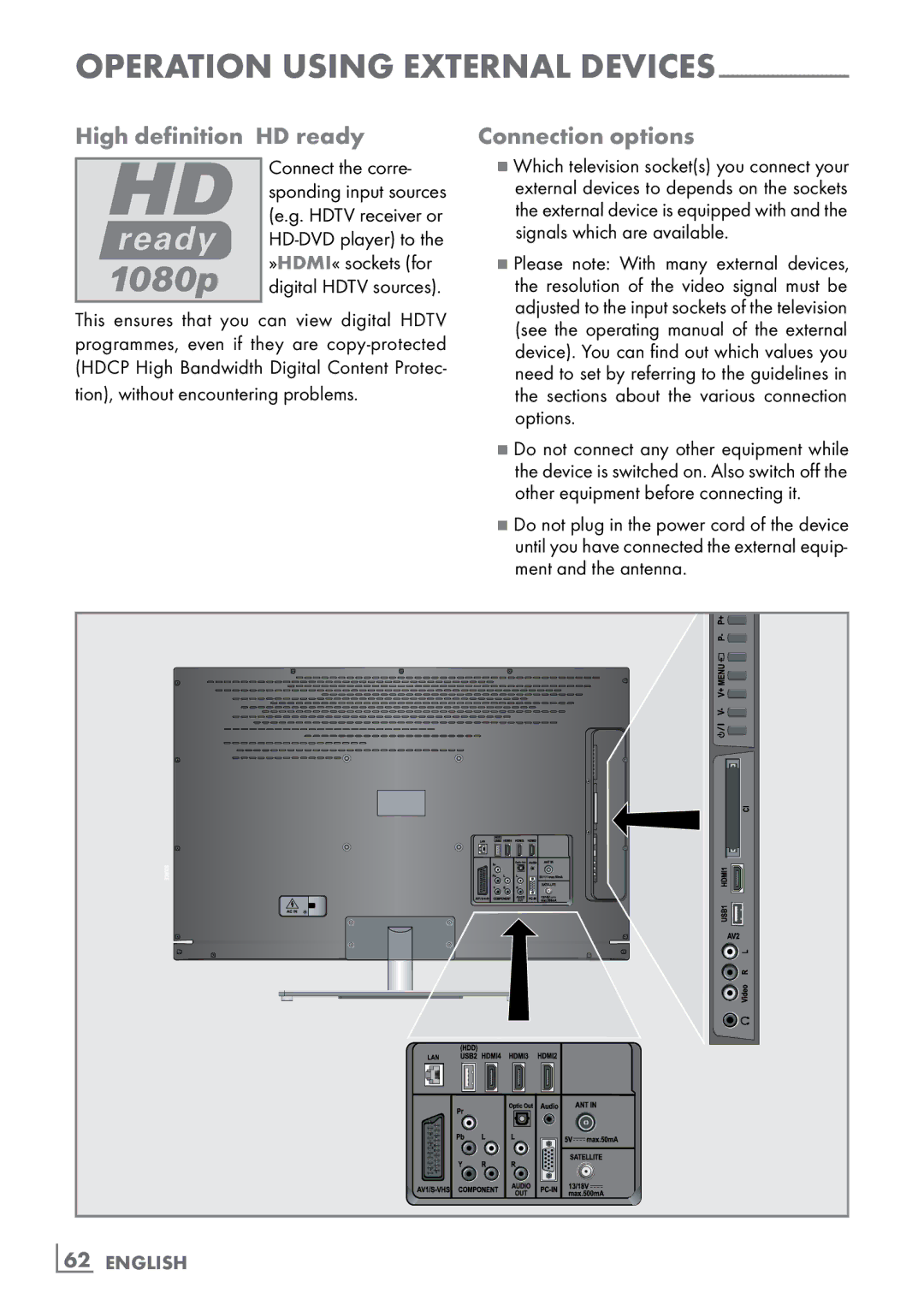 Grundig CLE91 OS manual High definition ­HD ready Connection options 