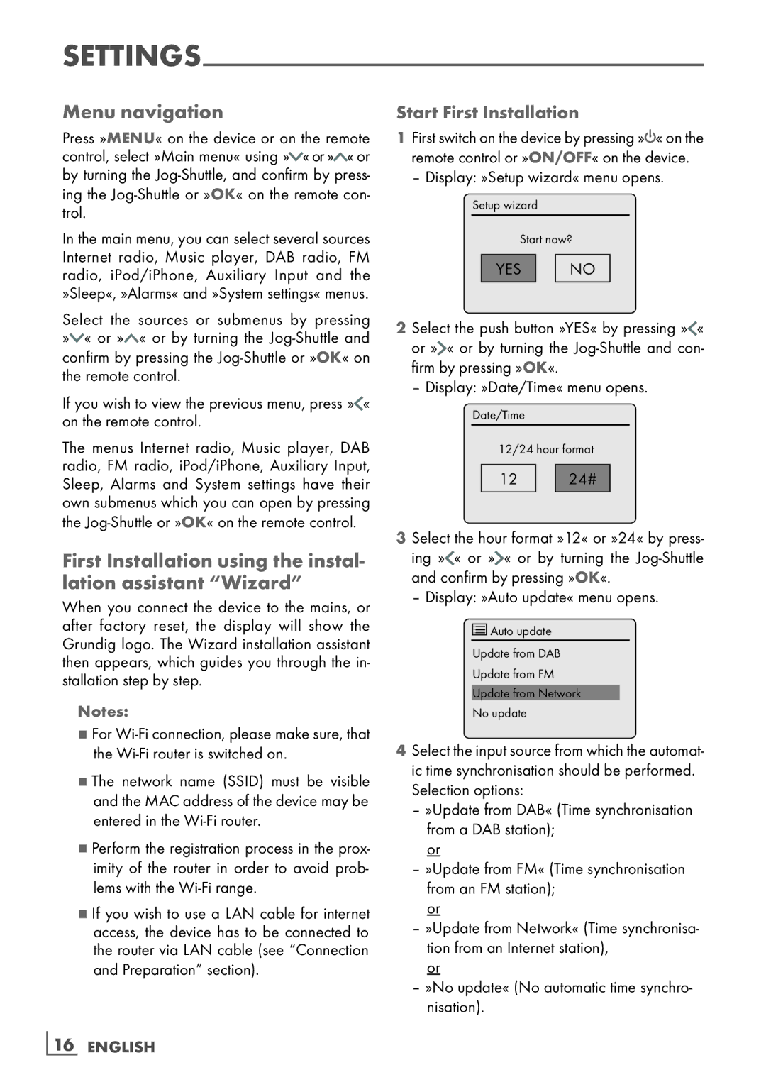 Grundig Cosmopolit 3F+ WEB iP manual Menu navigation, Start First Installation, 16­ English 