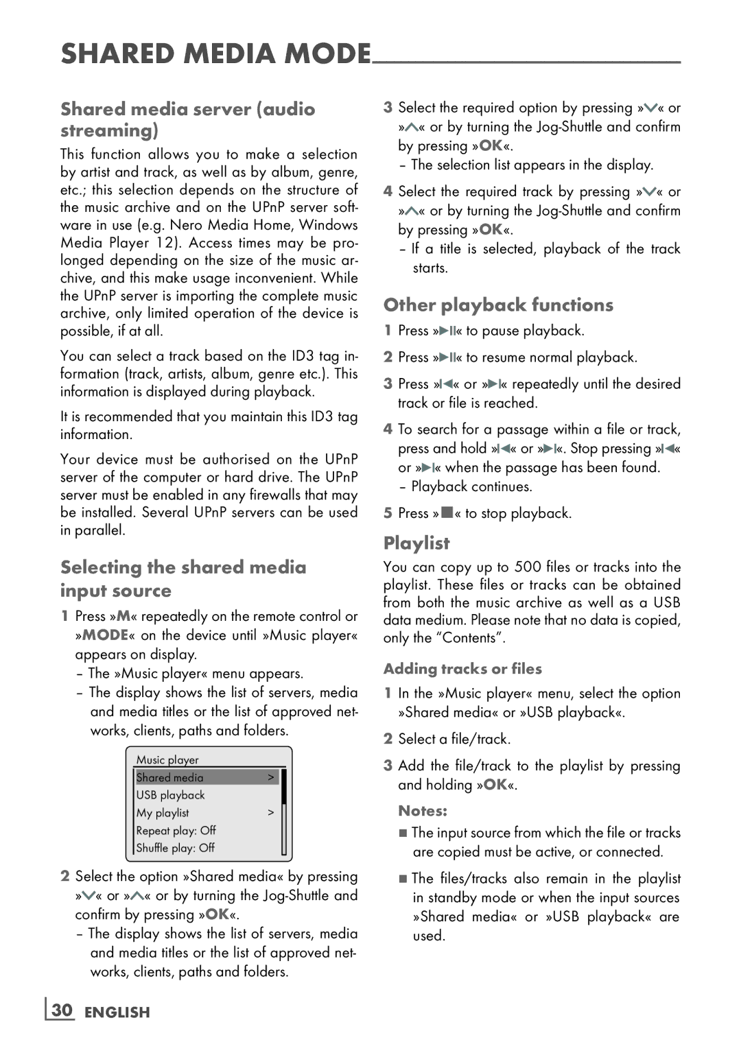 Grundig Cosmopolit 3F+ WEB iP manual Shared media server audio streaming, Selecting the shared media input source, Playlist 