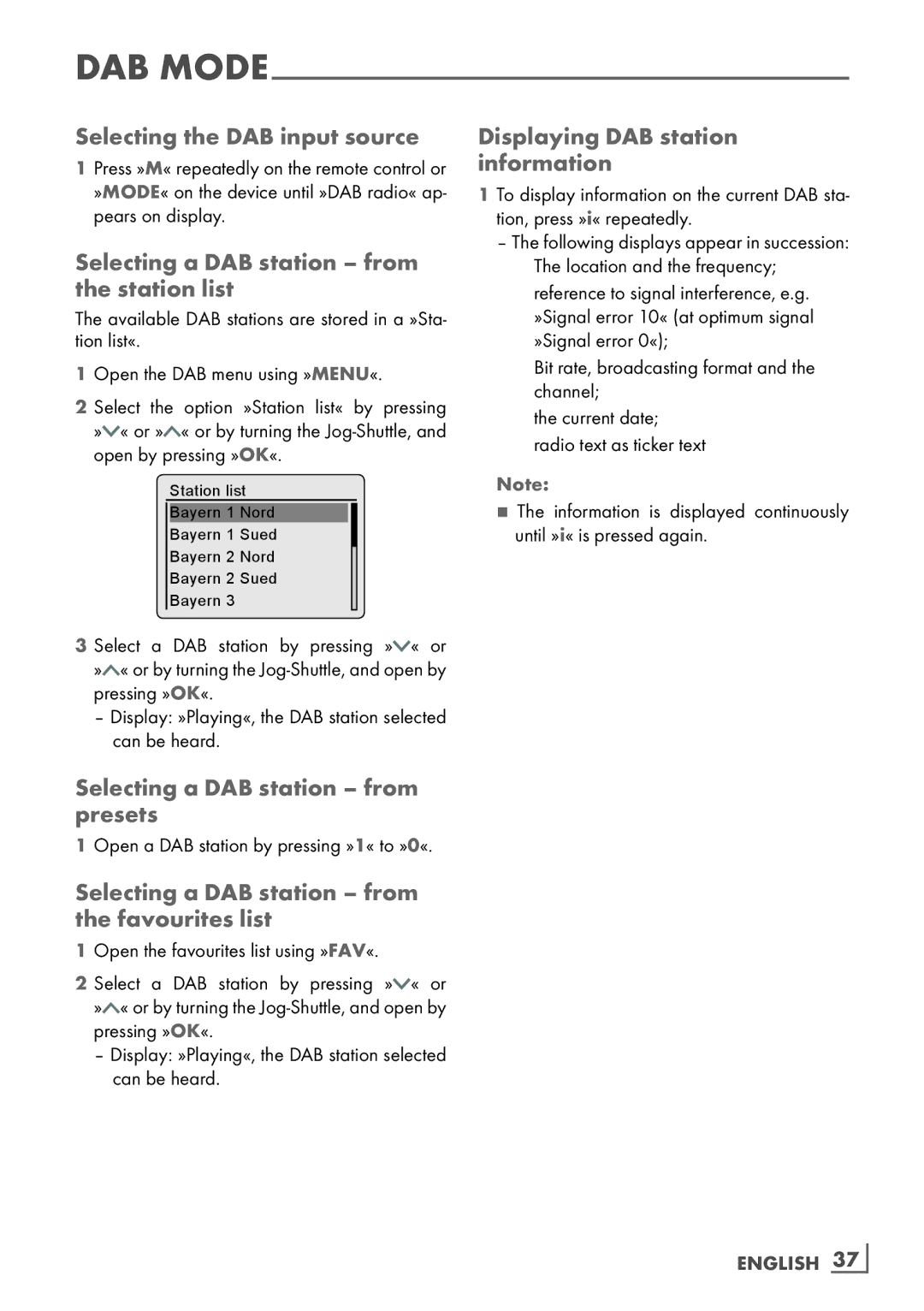 Grundig Cosmopolit 3F+ WEB iP manual Selecting the DAB input source, Selecting a DAB station from the station list 