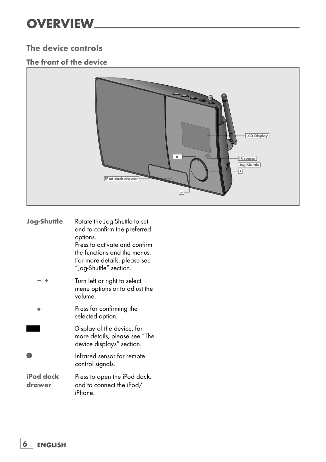 Grundig Cosmopolit 3F+ WEB iP manual Device controls, Front of the device, Turn left or right to select, Volume 